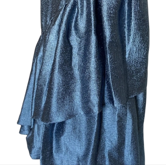 Aidan Mattox Blue Metallic Off-the-Shoulder Ruffle Mermaid Gown Maxi Dress 16 - Picture 8 of 16